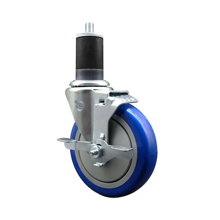 Service Caster 5'' SS Blue Poly Swivel 1-5/8'' Expanding Stem Caster with Brake SCC-SSEX20S514-PPUB-BLUE-TLB-158